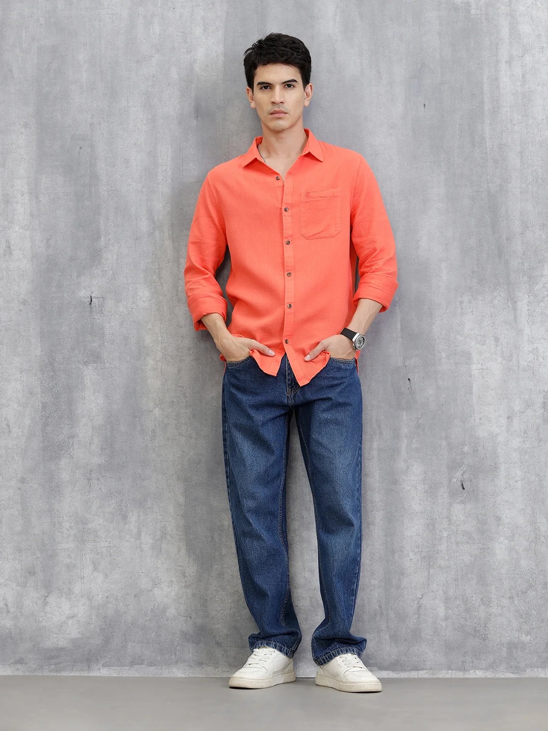 Solid Regular Fit Shirt | Orange - Image 2