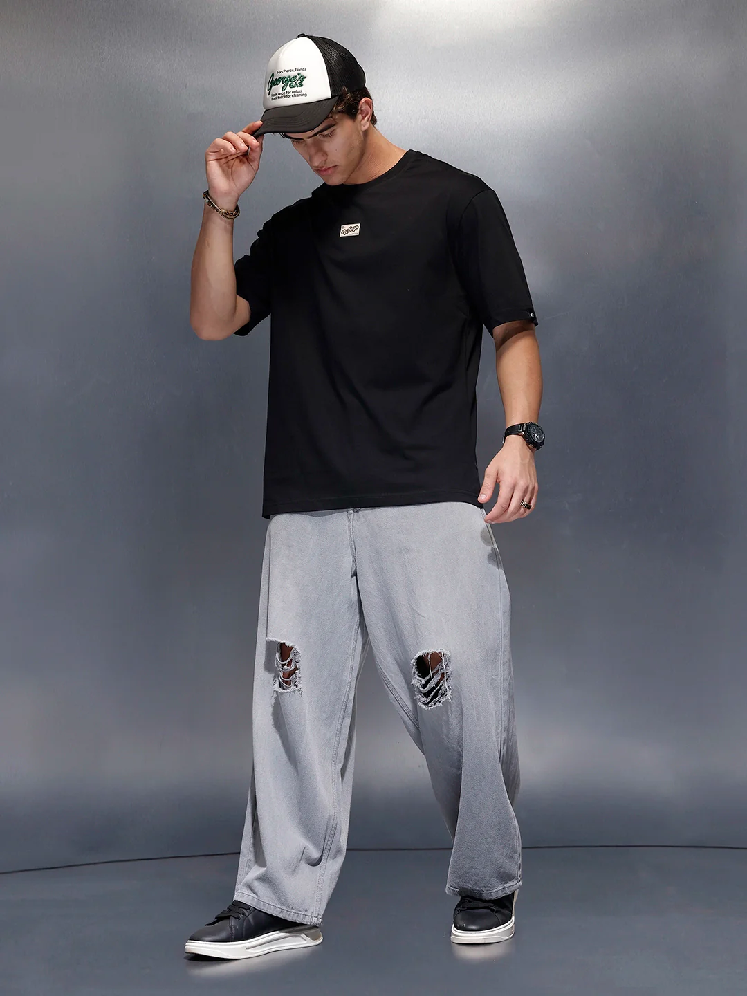 Solid Regular Fit T-Shirt   |  Black - Image 2
