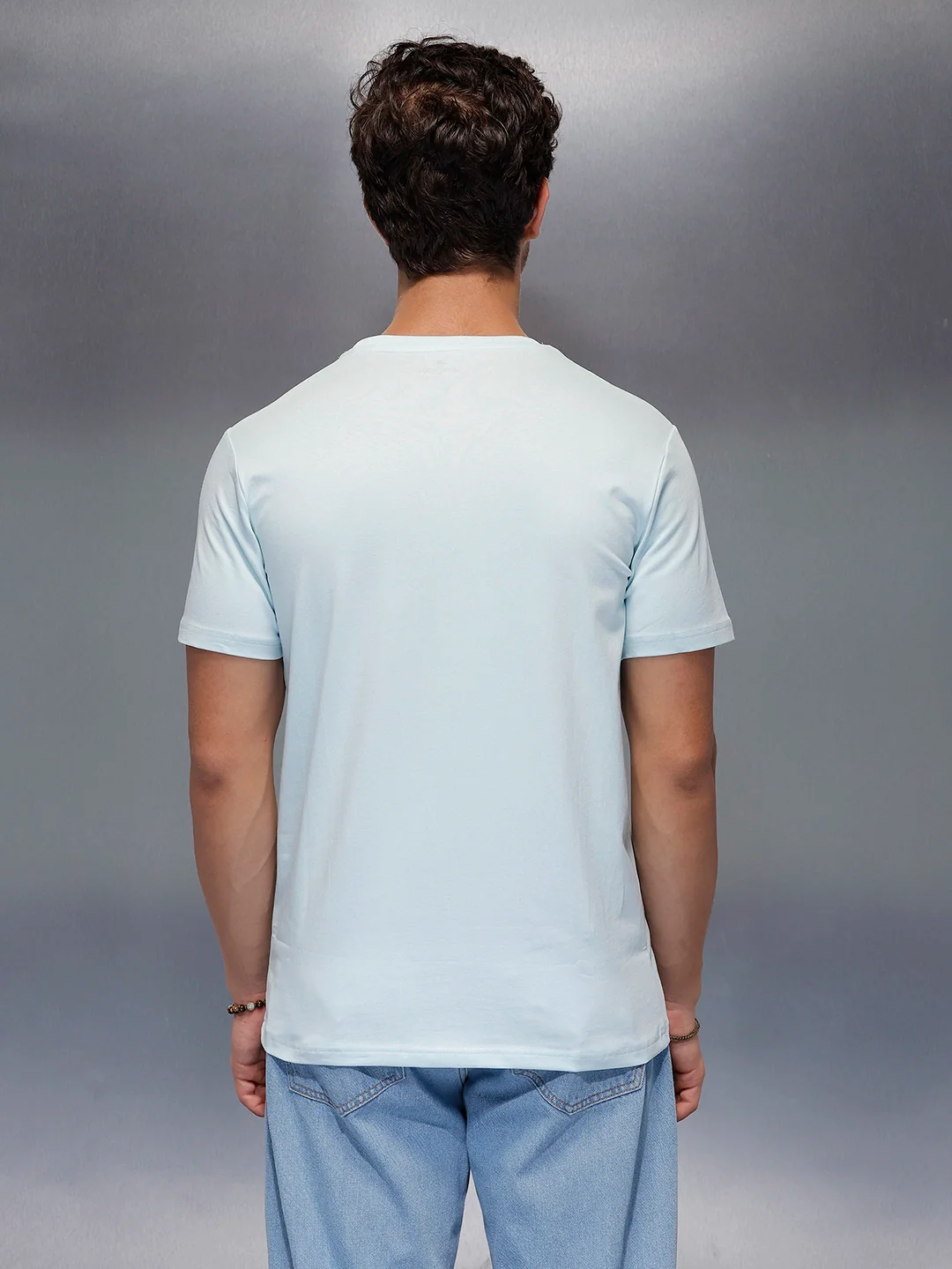 Solid Regular Fit T-Shirt   |  Light Blue - Image 3
