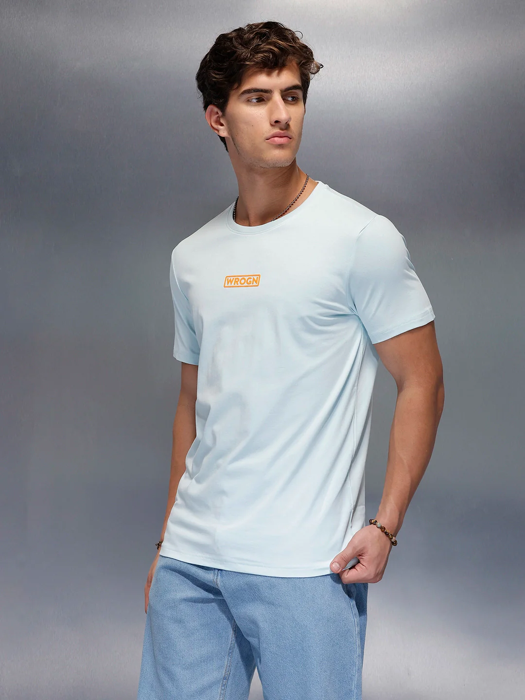 Solid Regular Fit T-Shirt   |  Light Blue - Image 4