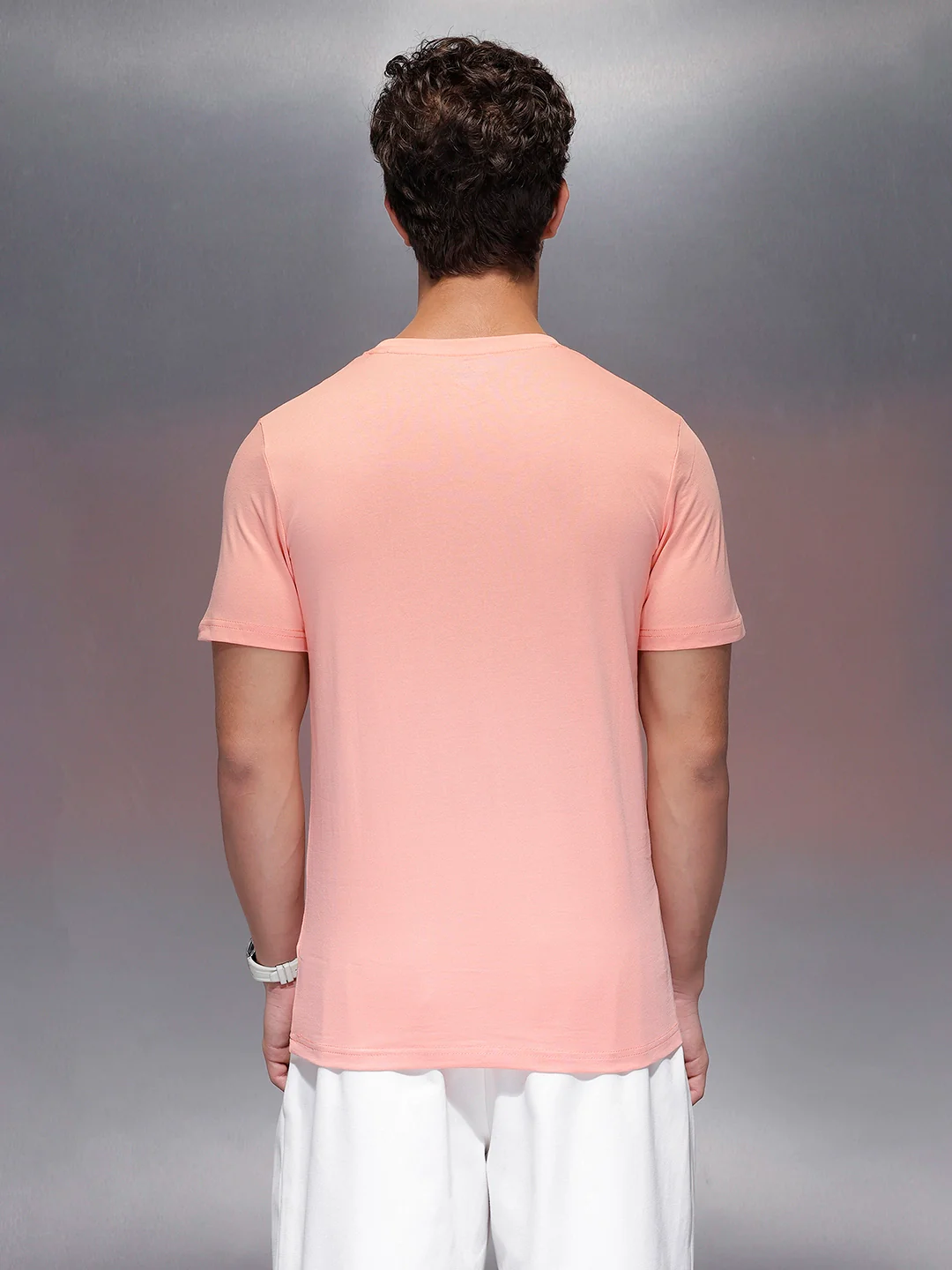 Solid Regular Fit T-Shirt   |  Peach - Image 3