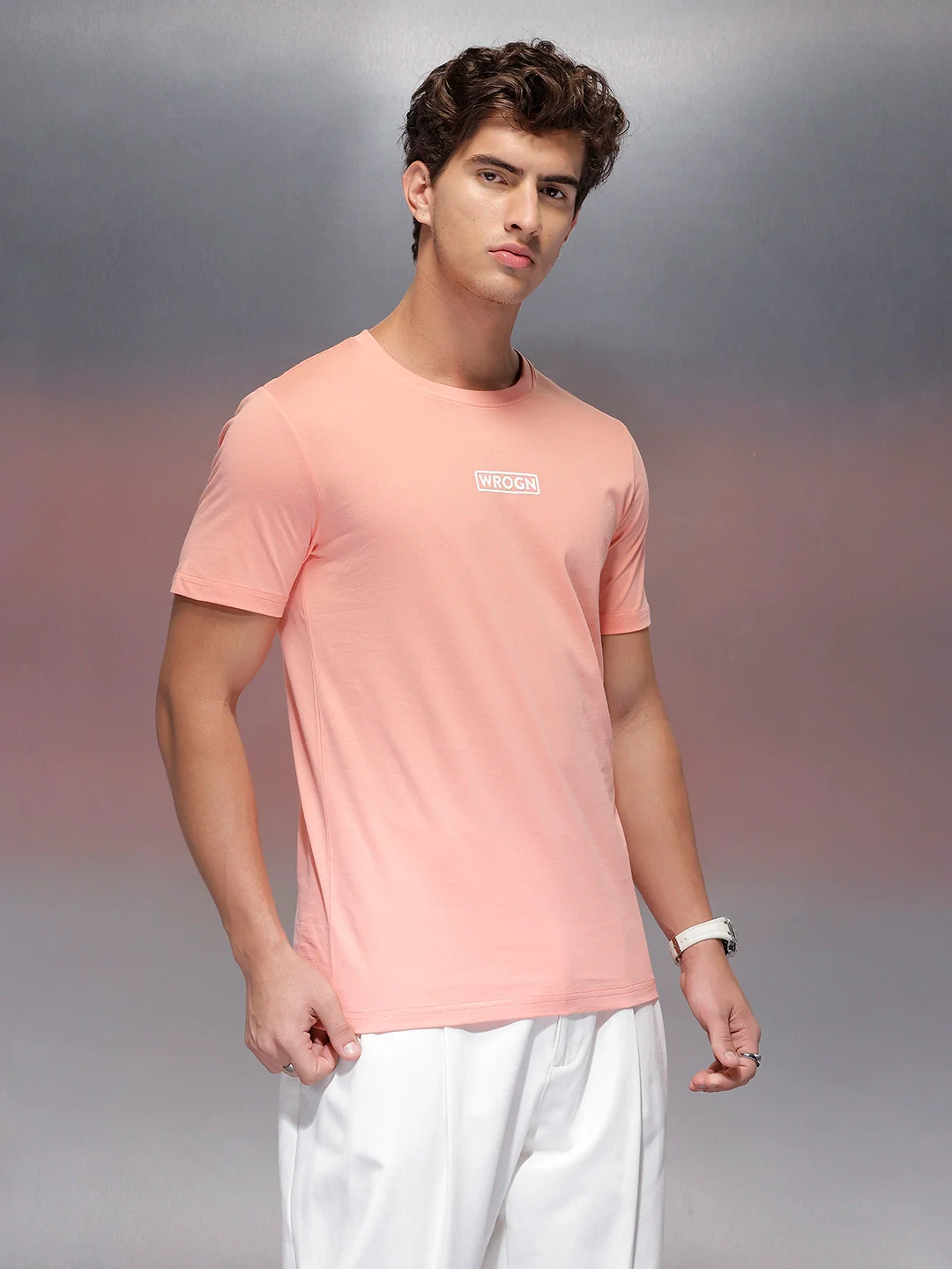 Solid Regular Fit T-Shirt   |  Peach - Image 4