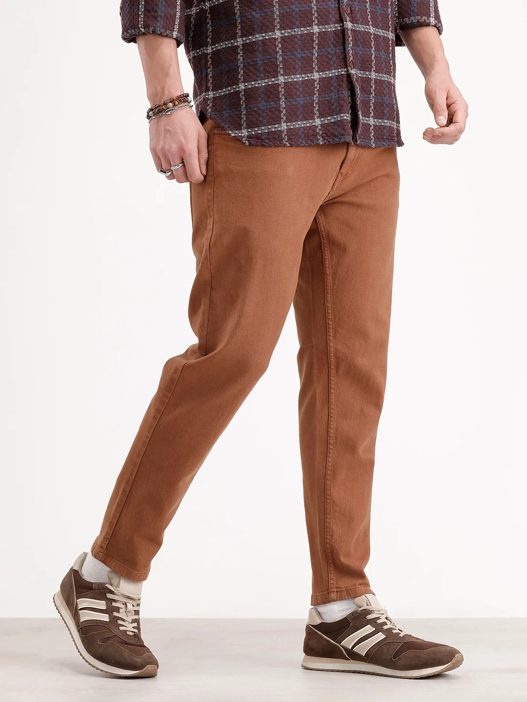Solid Skinny Crop Denim Jeans | Brown - Image 4