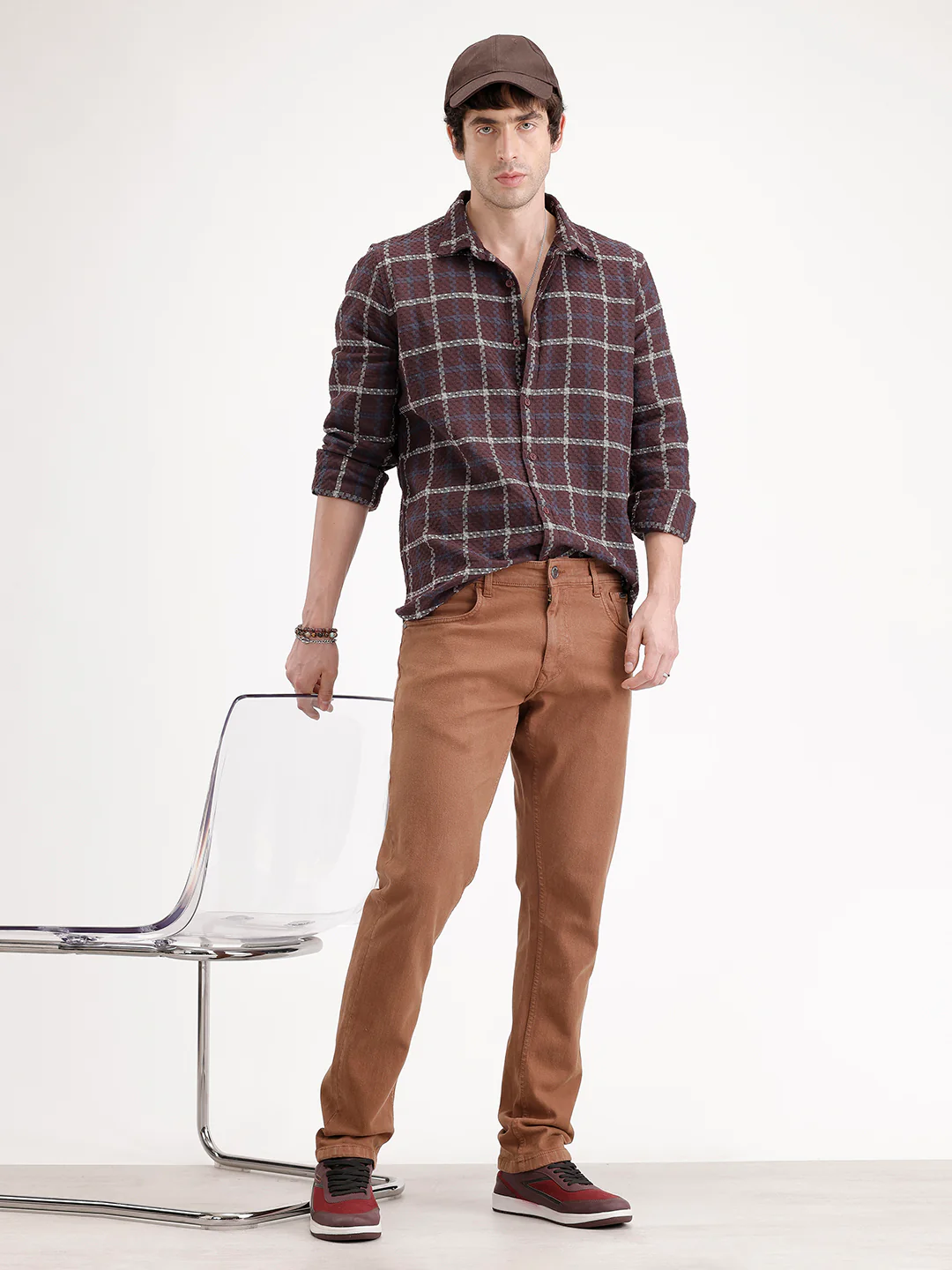 Solid Slim Fit Denim Jeans   |  Brown - Image 2