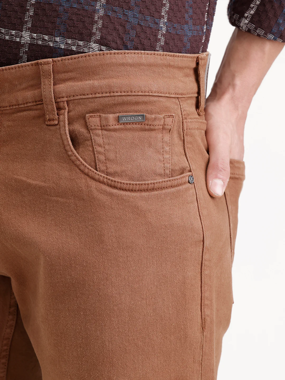 Solid Slim Fit Denim Jeans   |  Brown - Image 5
