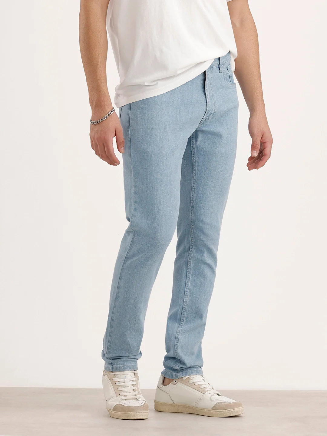 Solid Slim Fit Denim Jeans | Light Blue - Image 4
