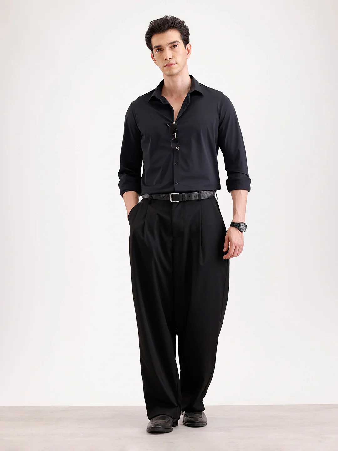 Solid Slim Fit Full Sleeve Shirt  | Black - Image 2