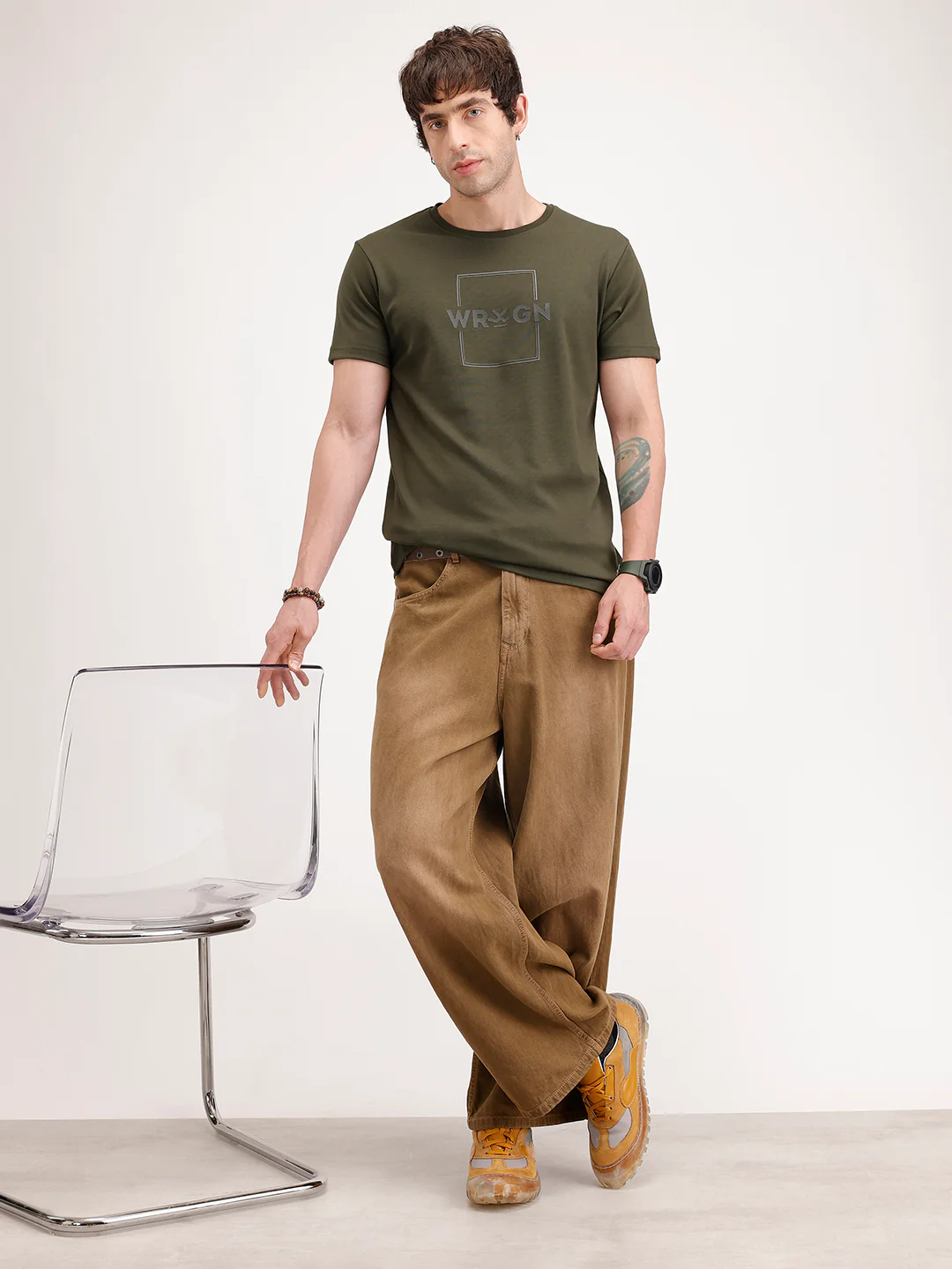 Solid Slim Fit HD Printed T-Shirt | Olive - Image 2