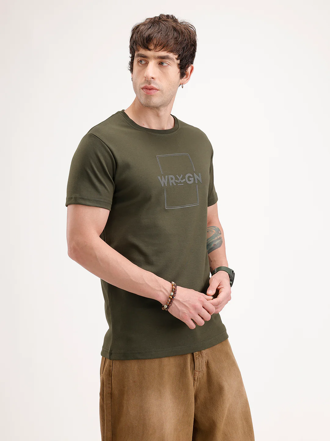Solid Slim Fit HD Printed T-Shirt | Olive - Image 4