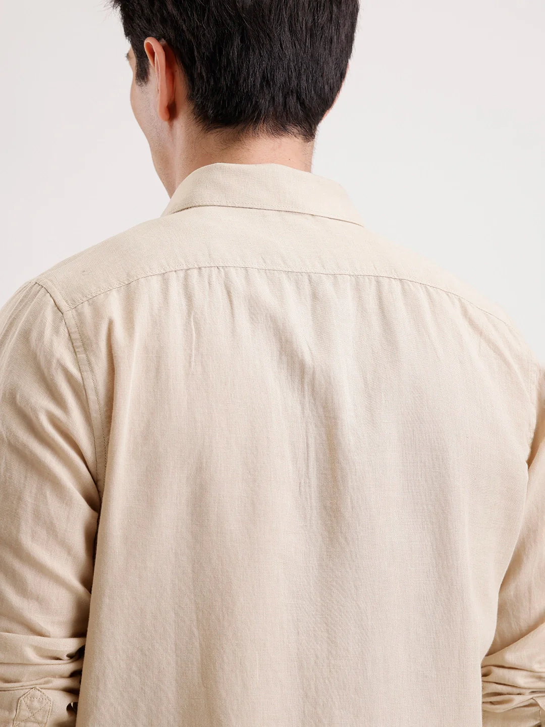 Solid Slim Fit Linen Blend Shirt  | Khaki - Image 5