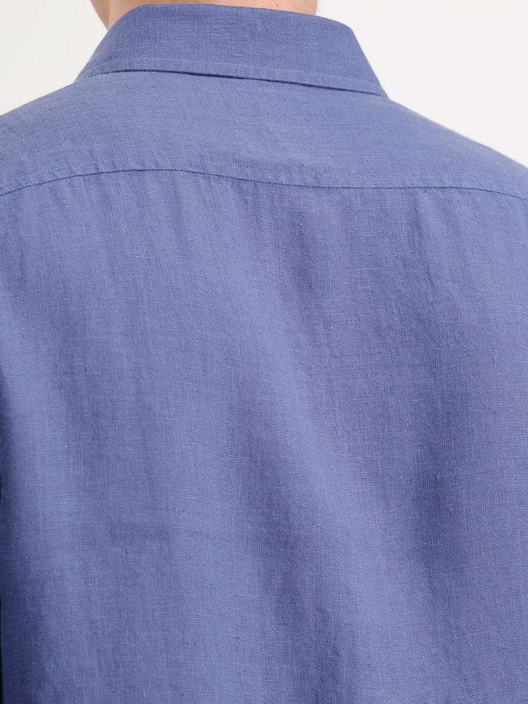 Solid Slim Fit Linen Blend Shirt  | Navy Blue - Image 5
