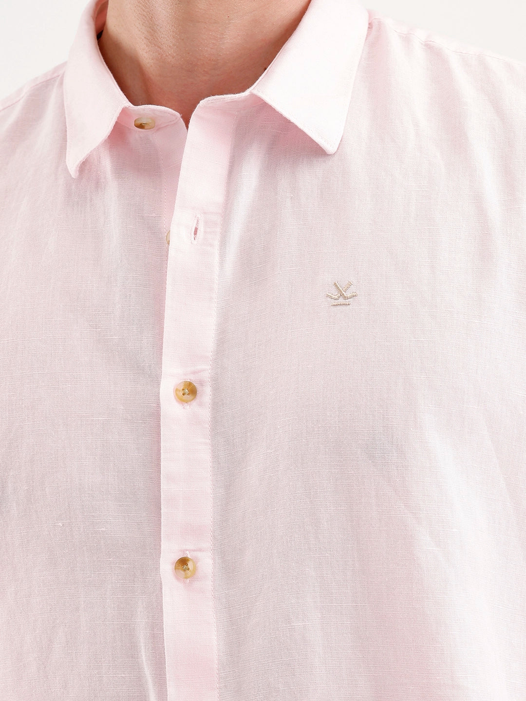 Solid Slim Fit Linen Blend Shirt  | Pink - Image 5