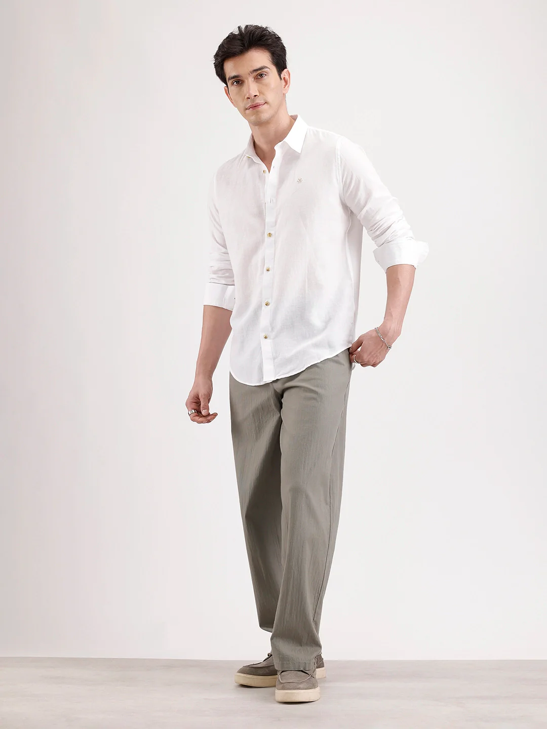 Solid Slim Fit Linen Blend Shirt  | White - Image 2