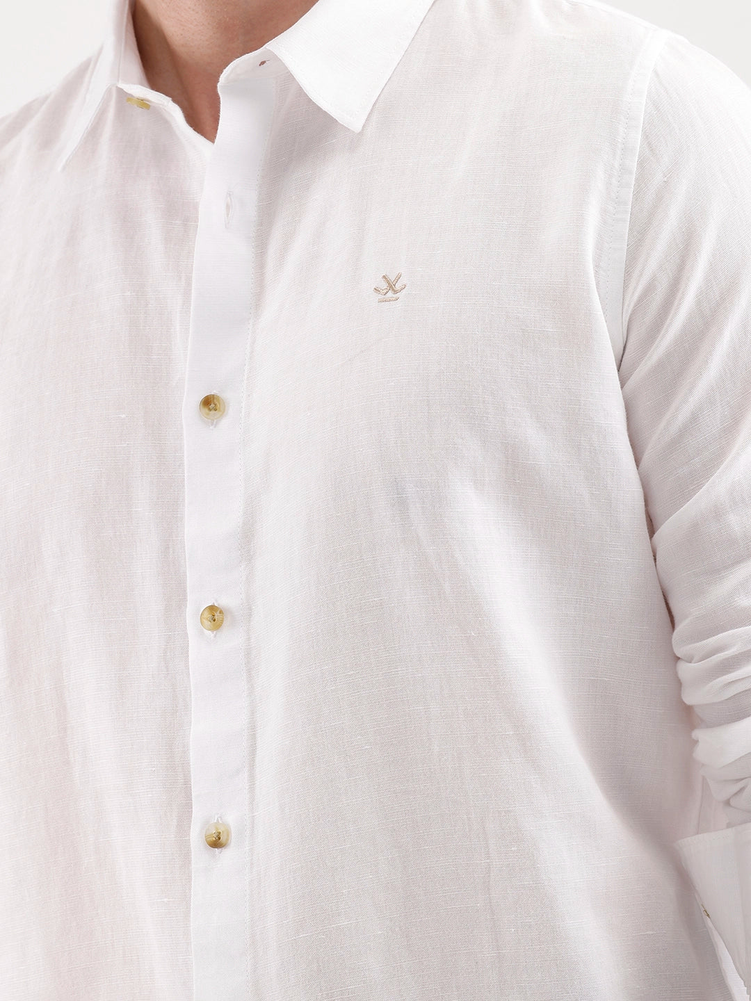 Solid Slim Fit Linen Blend Shirt  | White - Image 5