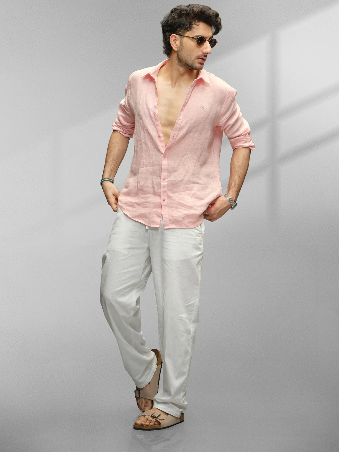 Solid Slim Fit Linen Shirt | Pink - Image 2