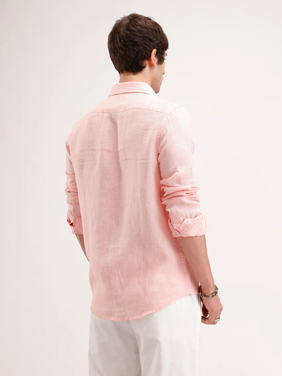 Solid Slim Fit Linen Shirt | Pink - Image 5