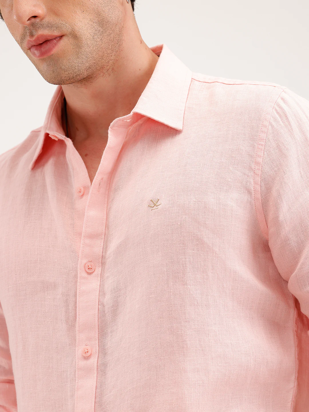 Solid Slim Fit Linen Shirt | Pink - Image 7