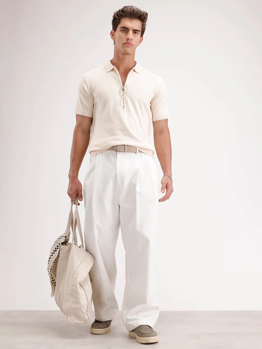 Solid Slim Fit Polo T-Shirt | Beige - Image 2