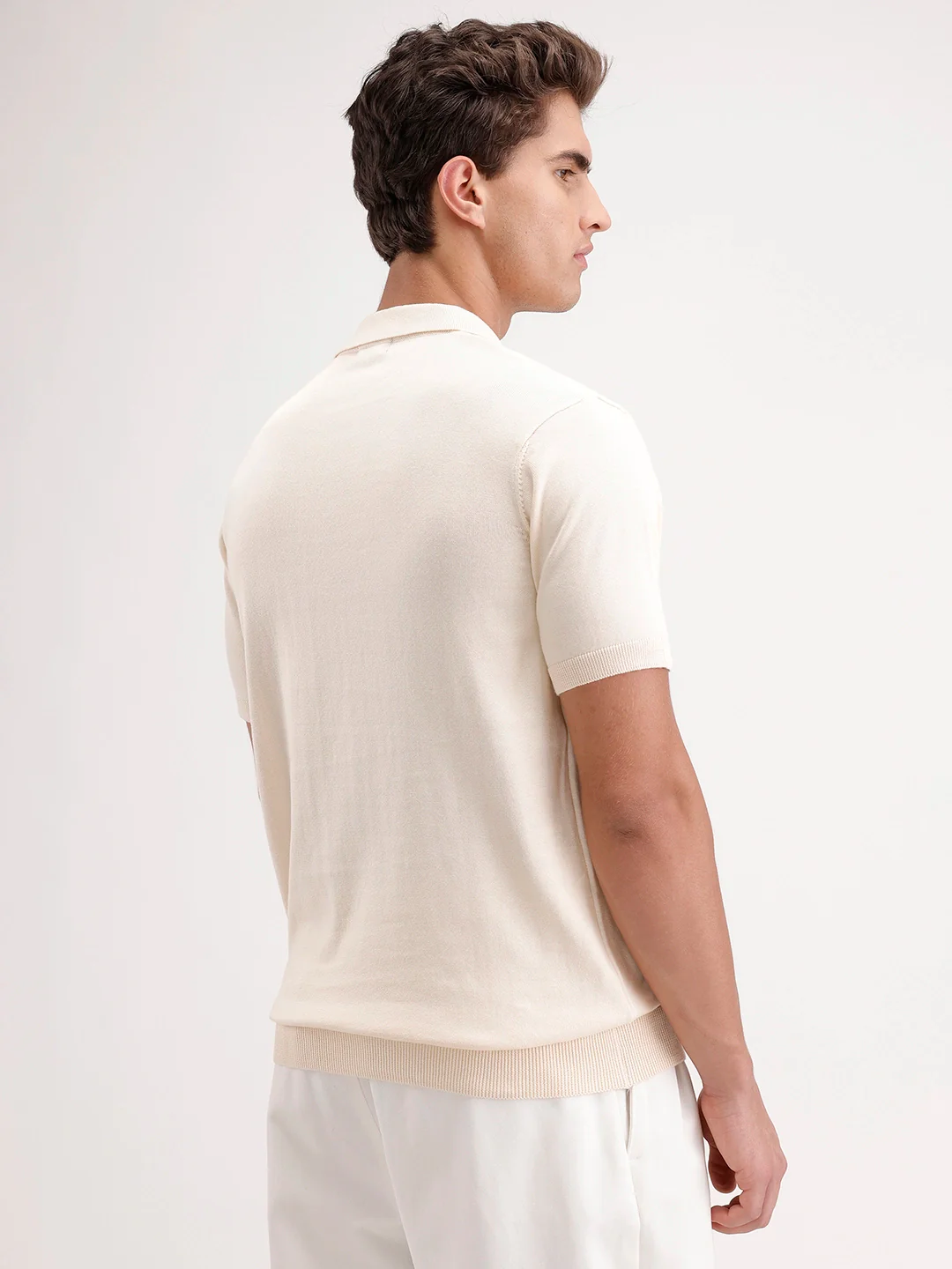 Solid Slim Fit Polo T-Shirt | Beige - Image 3