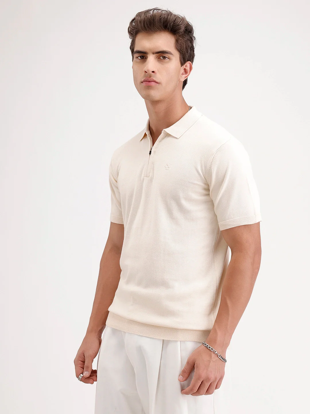Solid Slim Fit Polo T-Shirt | Beige - Image 4