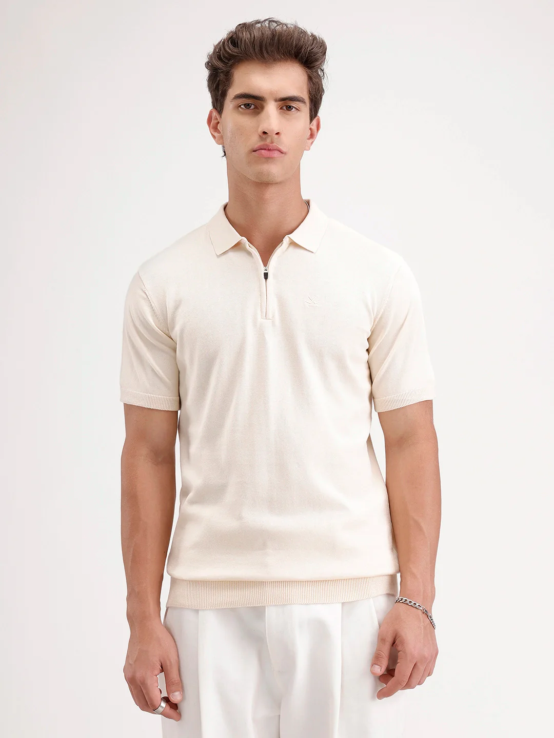 Solid Slim Fit Polo T-Shirt | Beige - Image 8