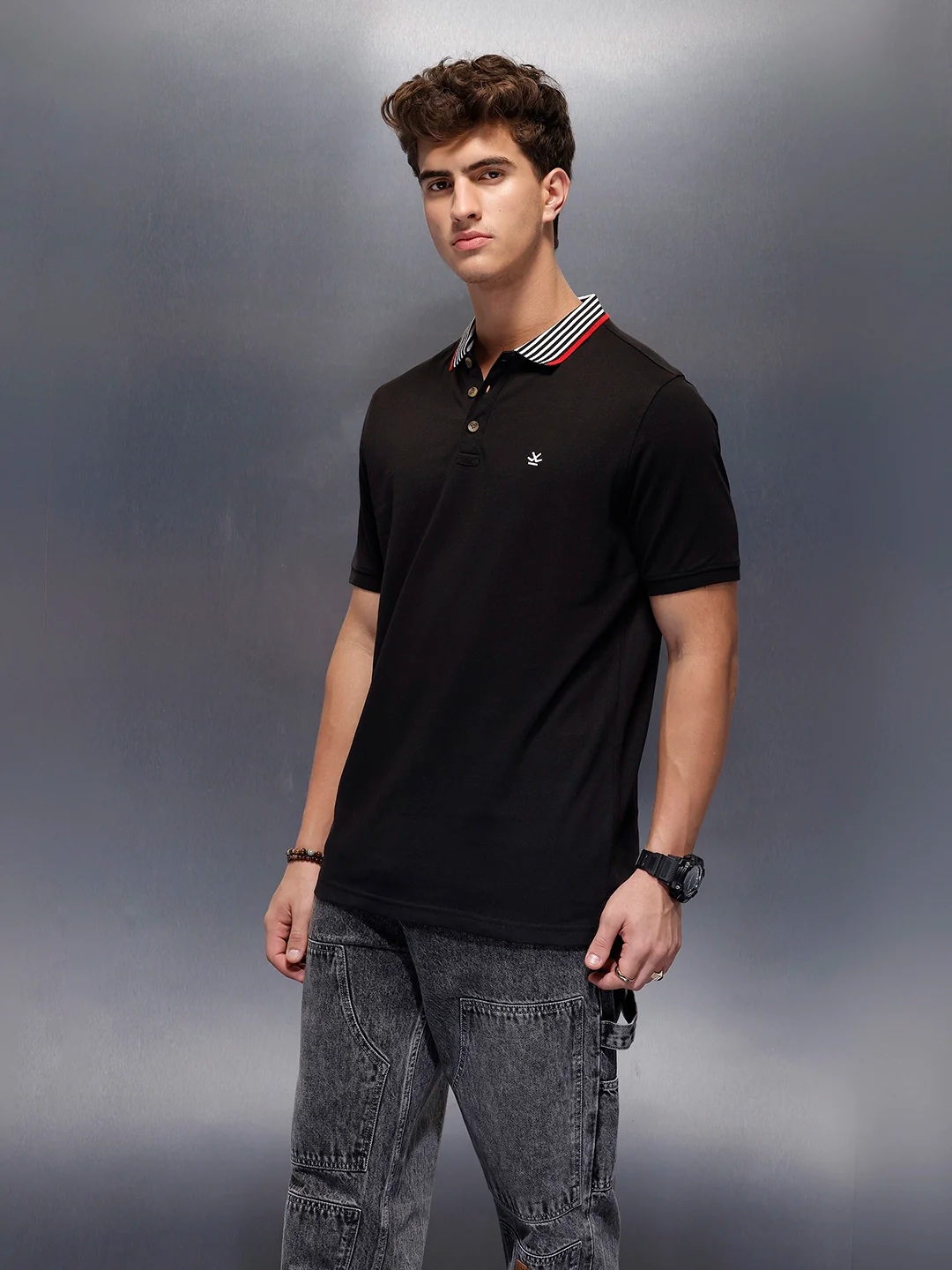 Solid Slim Fit Polo T-Shirt  | Black - Image 4