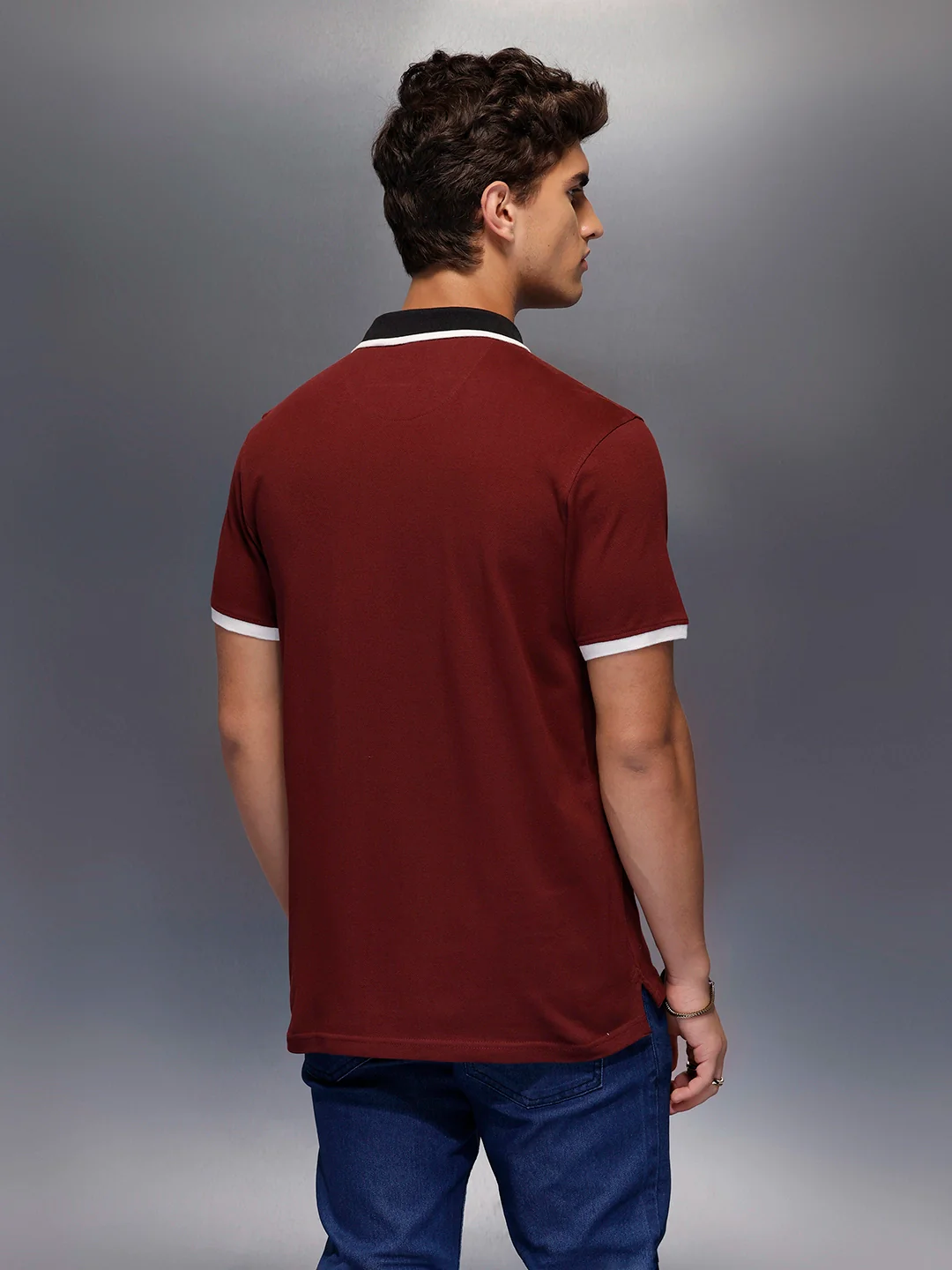 Solid Slim Fit Polo T-Shirt   |  Maroon - Image 3