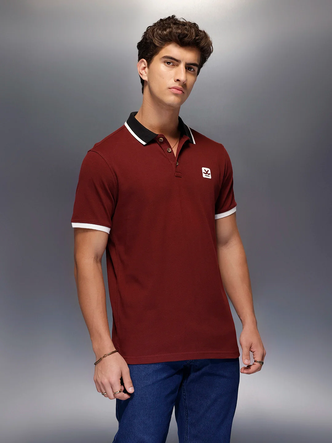 Solid Slim Fit Polo T-Shirt   |  Maroon - Image 4