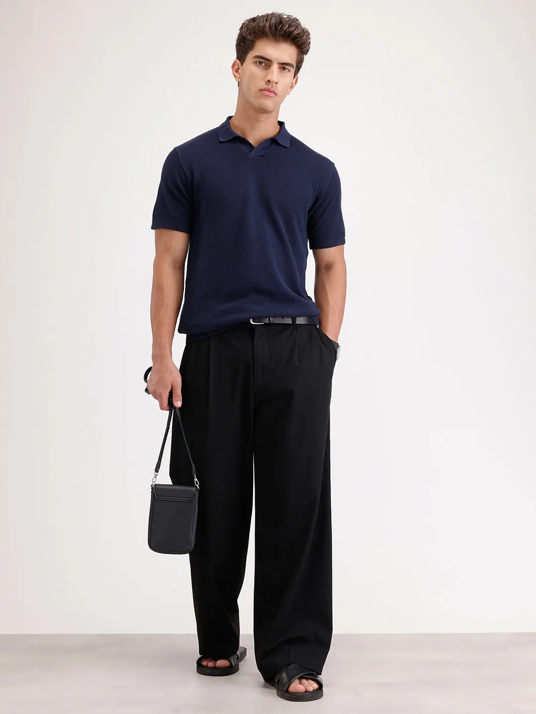 Solid Slim Fit Polo T-Shirt | Navy Blue - Image 2