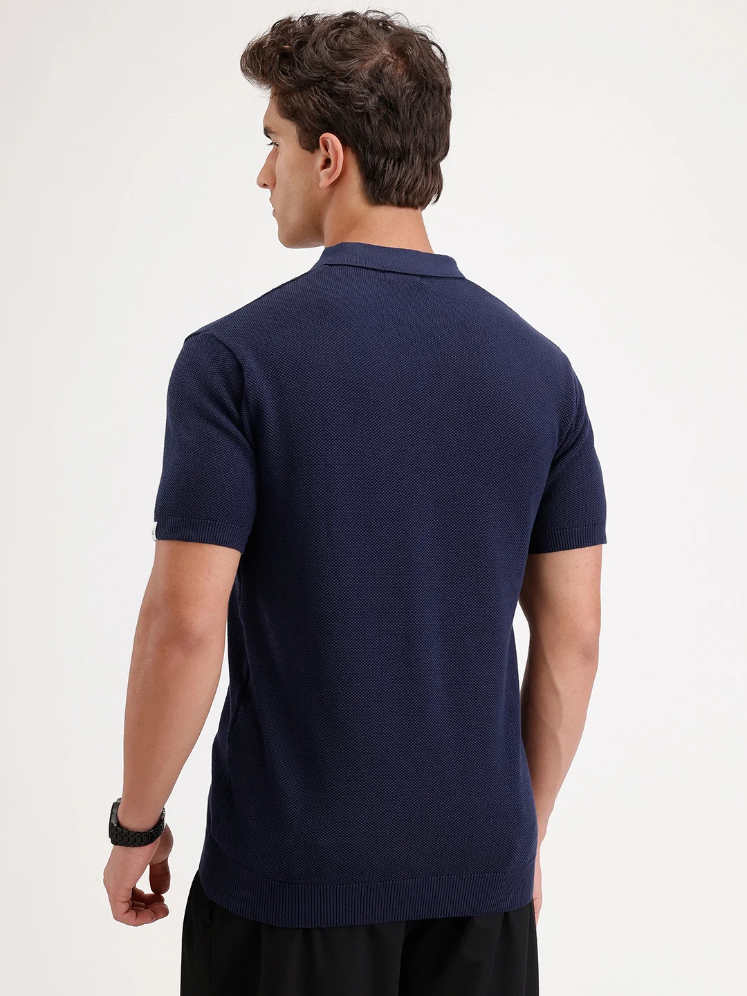 Solid Slim Fit Polo T-Shirt | Navy Blue - Image 3