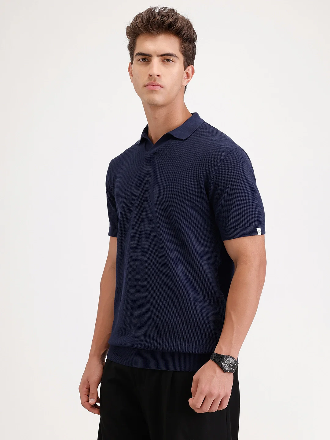 Solid Slim Fit Polo T-Shirt | Navy Blue - Image 4