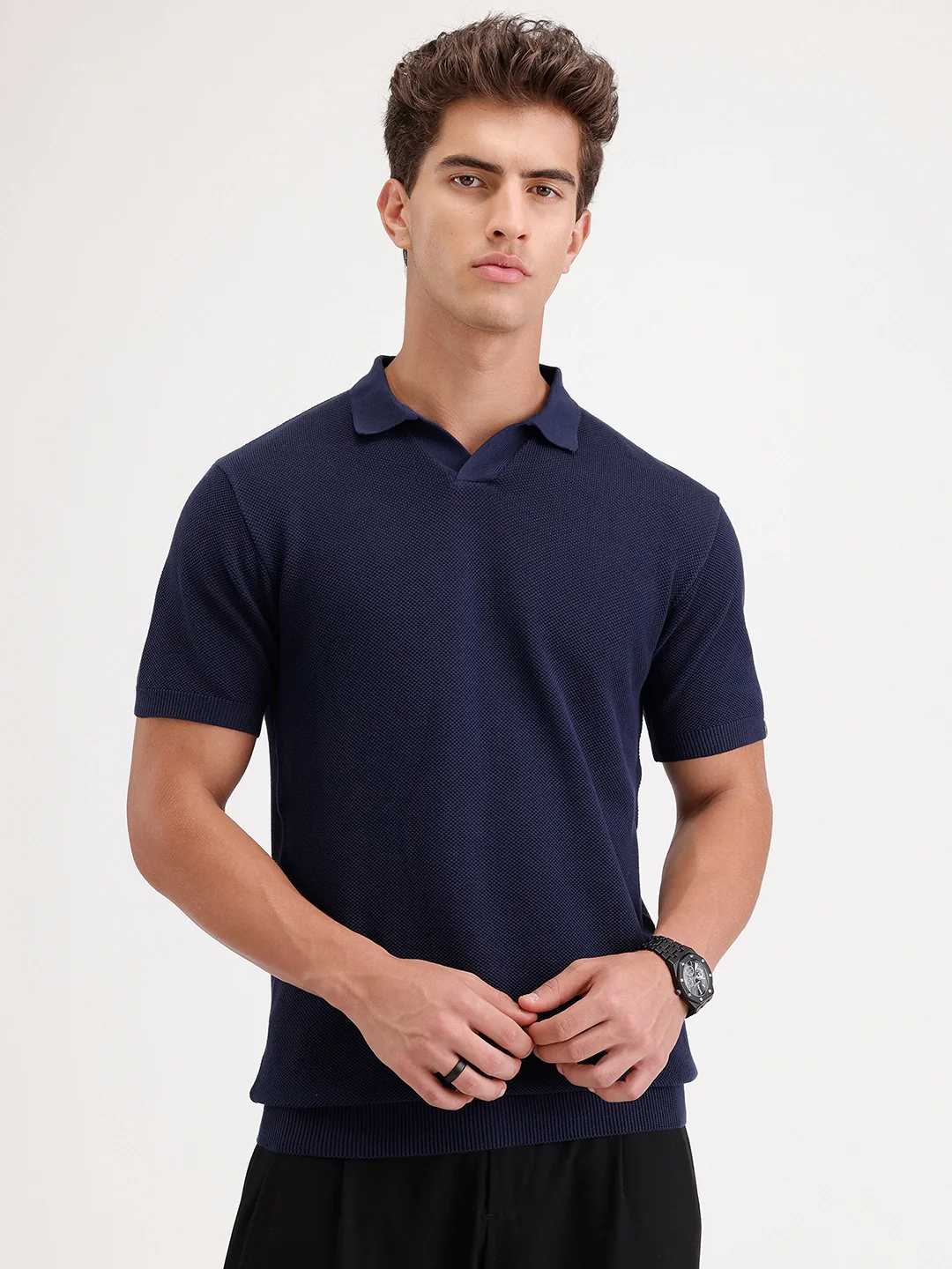 Solid Slim Fit Polo T-Shirt | Navy Blue - Image 7