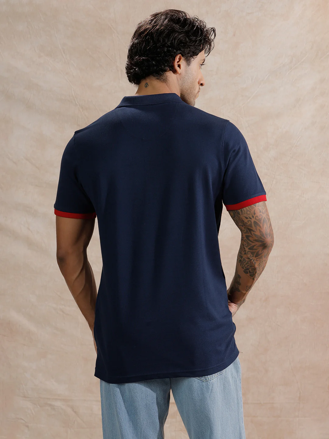 Solid Slim Fit Polo T-Shirt  | Navy Blue - Image 3