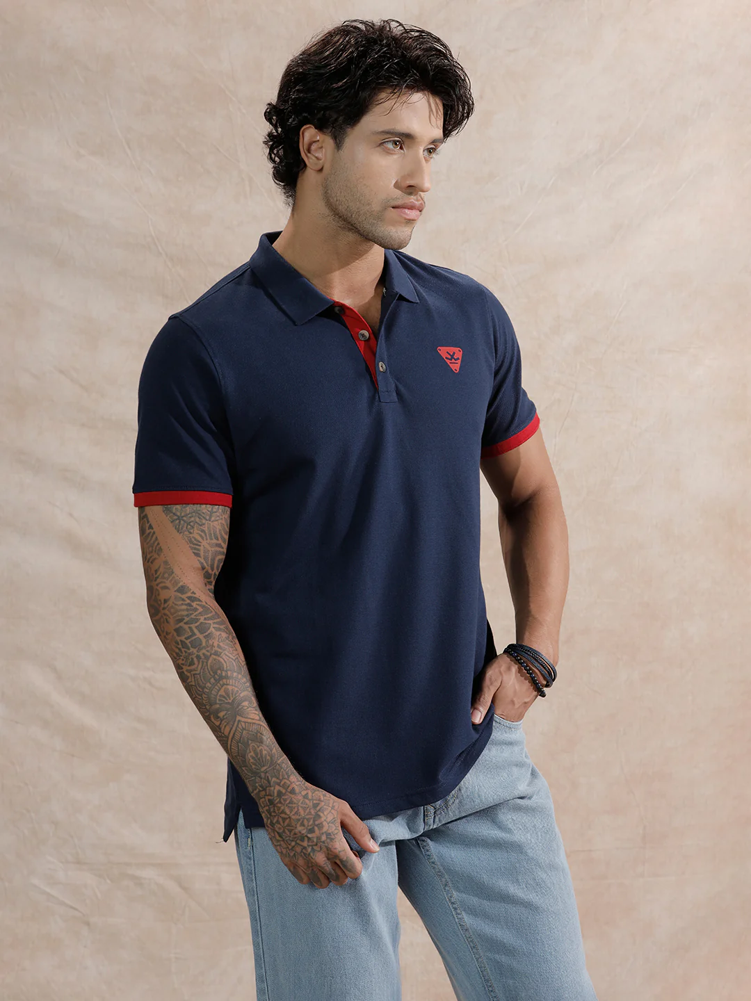 Solid Slim Fit Polo T-Shirt  | Navy Blue - Image 4