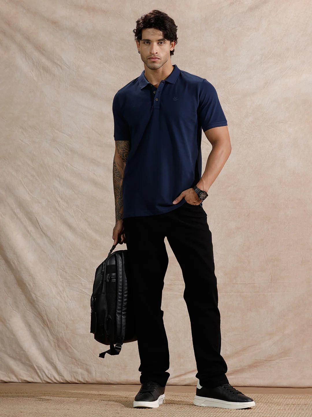 Solid Slim Fit Polo T-Shirt  | Navy Blue - Image 2