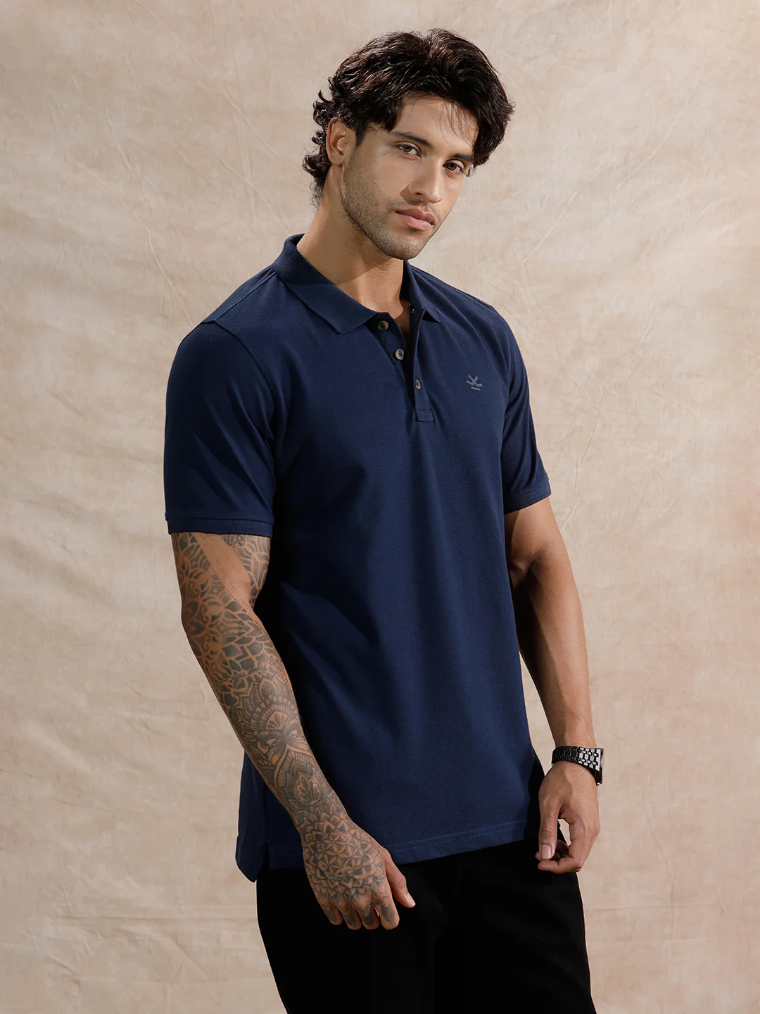 Solid Slim Fit Polo T-Shirt  | Navy Blue - Image 4