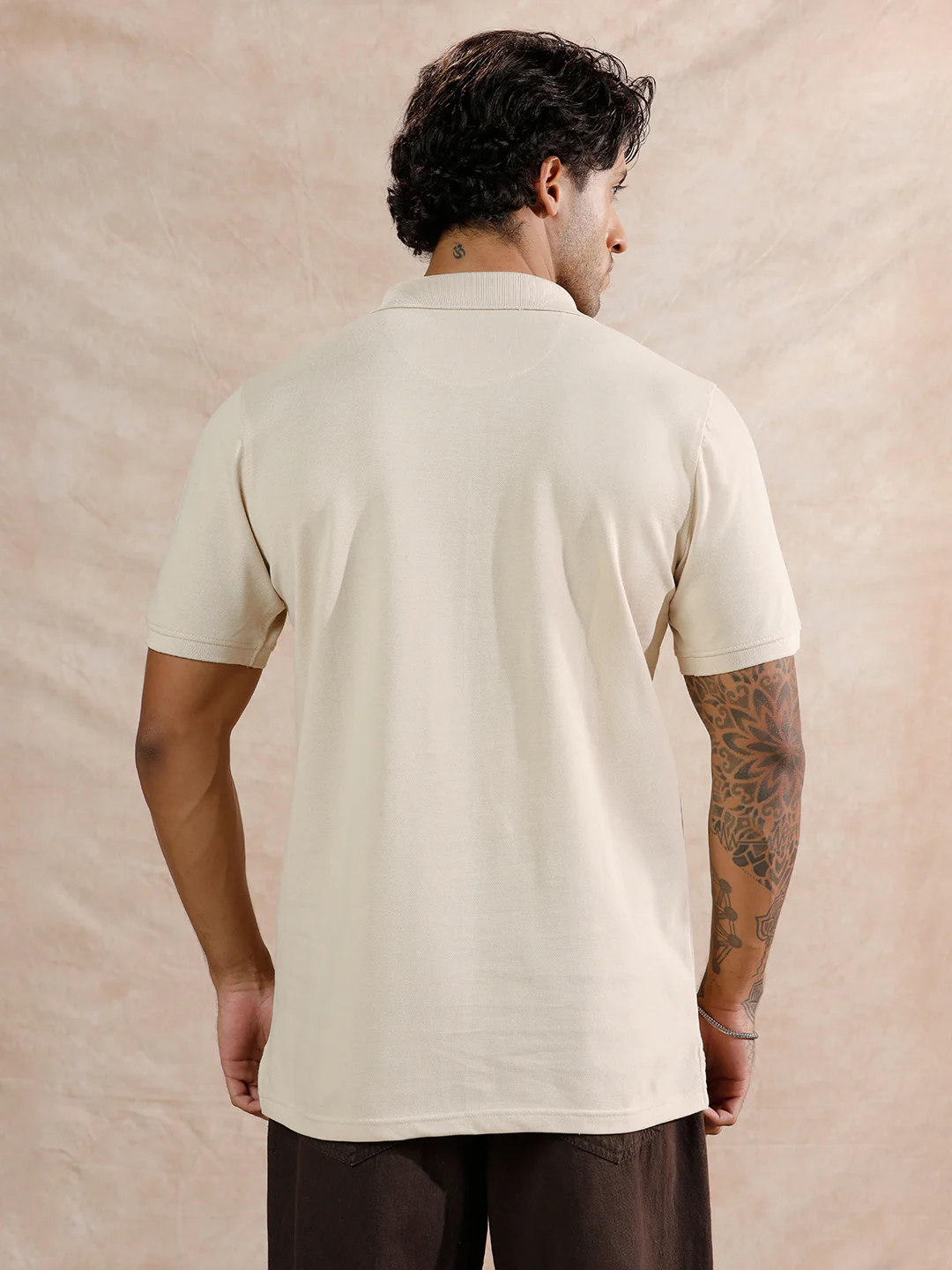 Solid Slim Fit Polo T-Shirt | Off White - Image 3