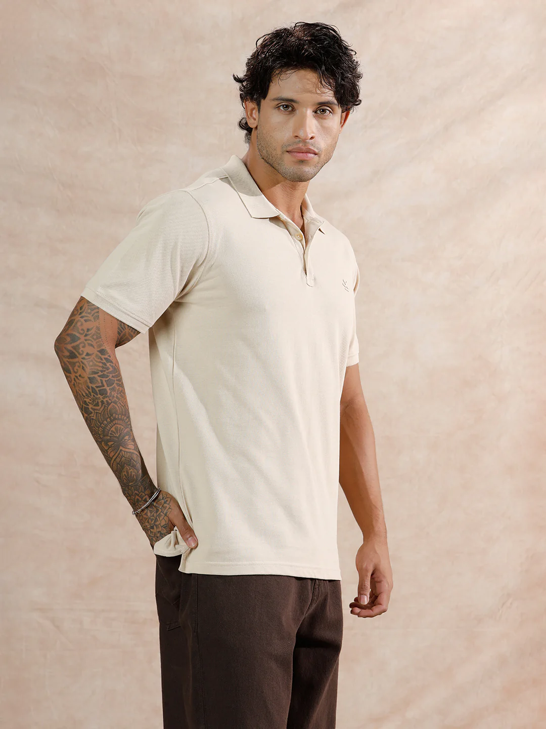 Solid Slim Fit Polo T-Shirt | Off White - Image 4