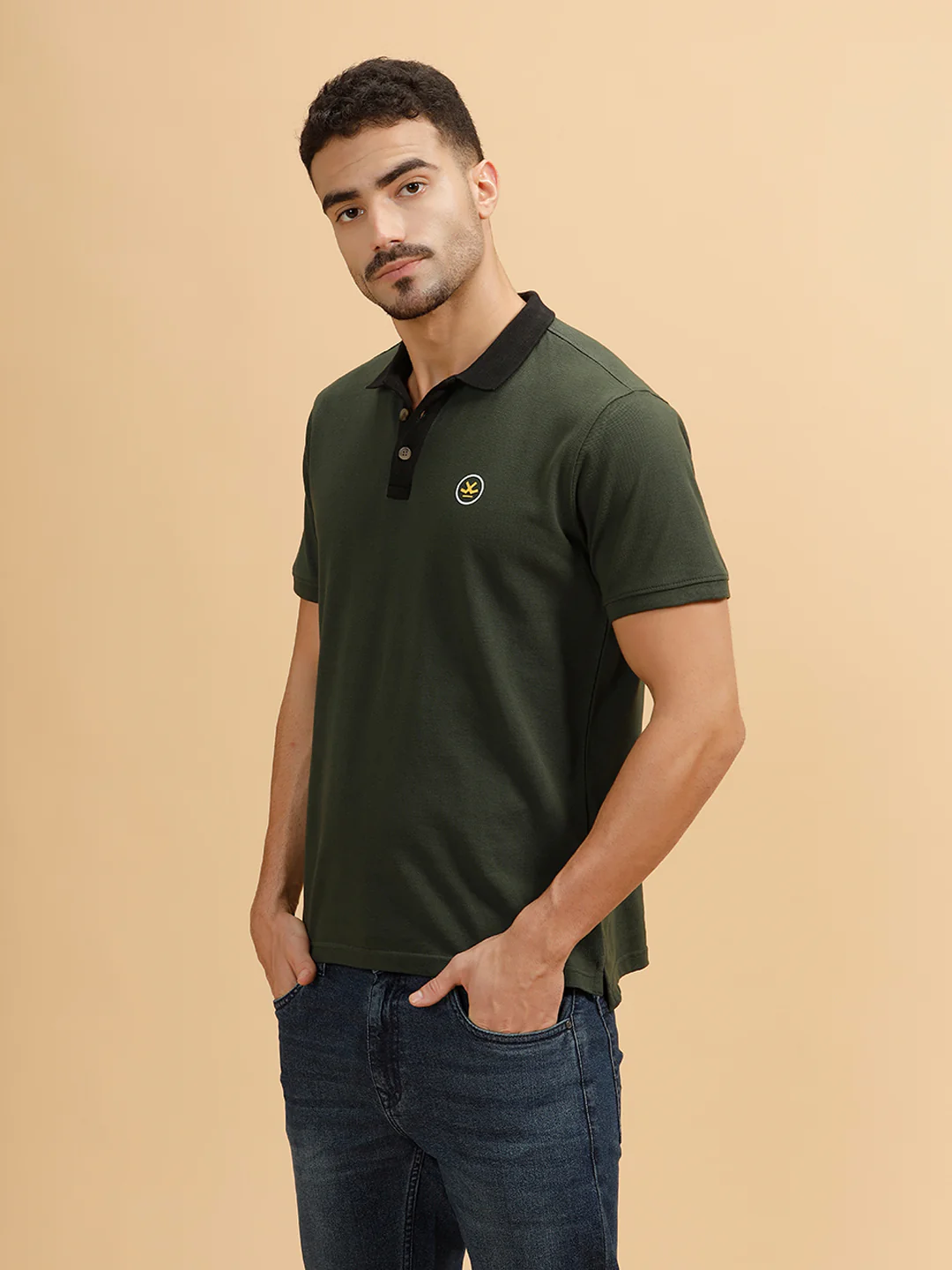Solid Slim Fit Polo T-Shirt | Olive - Image 4