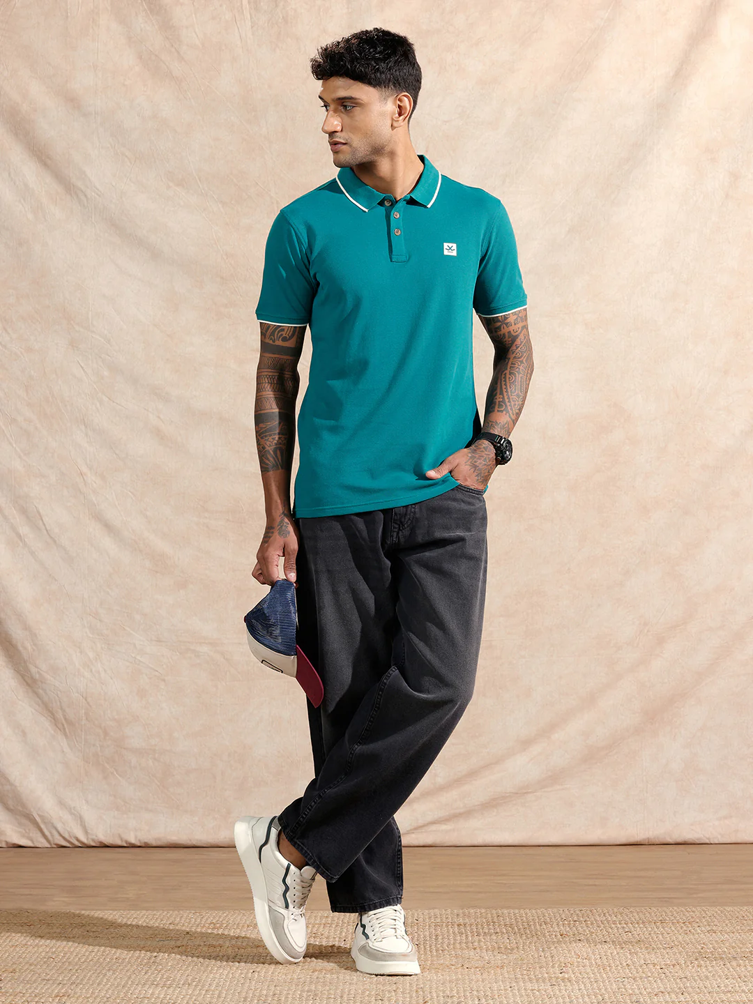 Solid Slim Fit Polo T-Shirt | Teal - Image 2