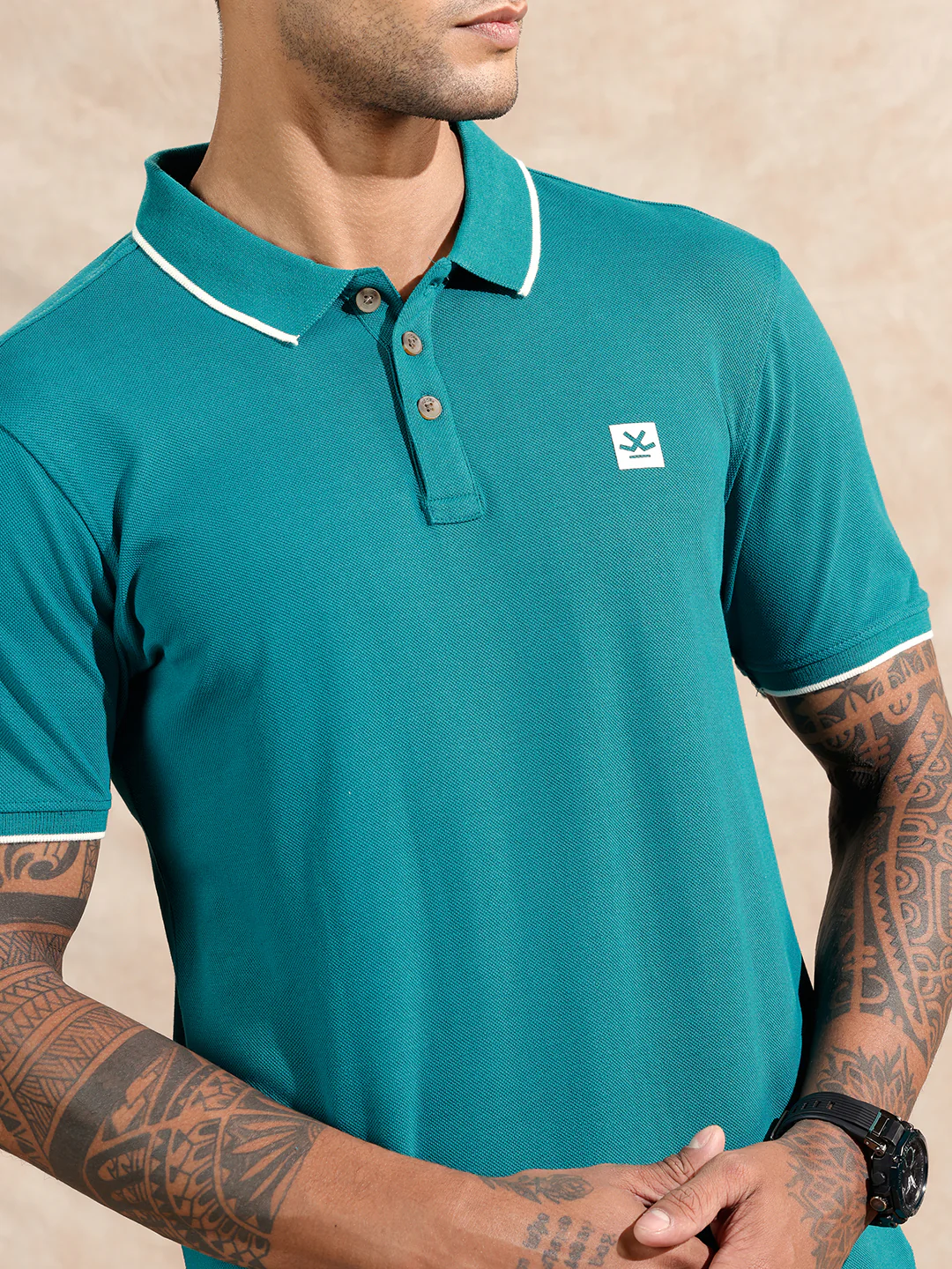 Solid Slim Fit Polo T-Shirt | Teal - Image 5