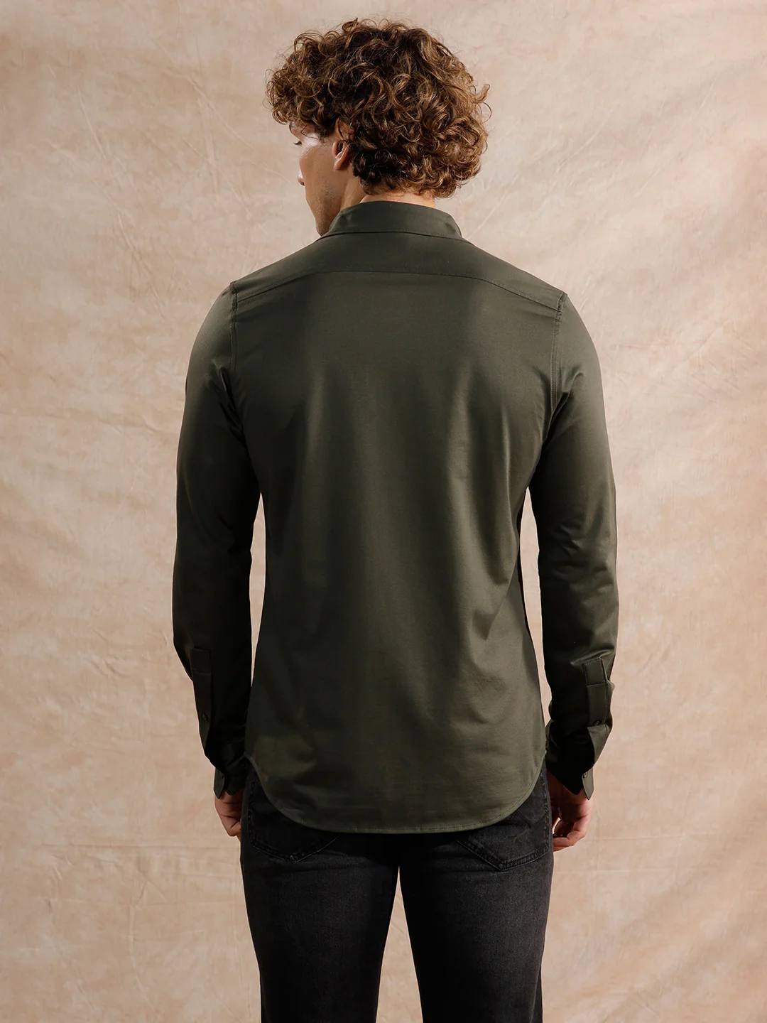 Solid Stretch Slim Fit Shirt | Olive - Image 3