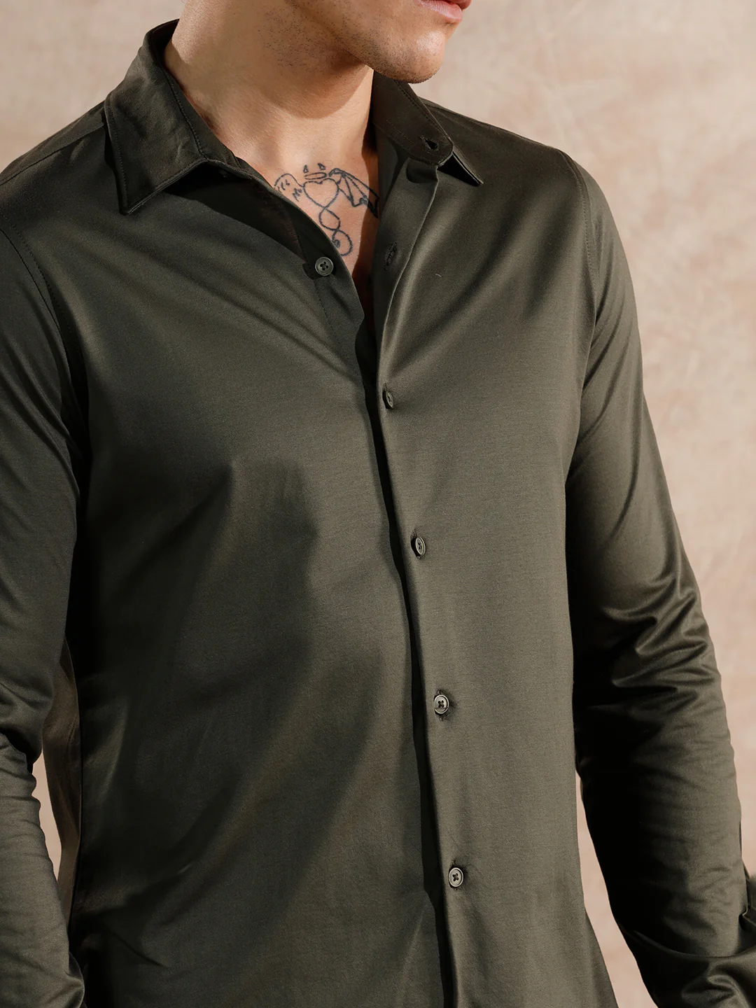 Solid Stretch Slim Fit Shirt | Olive - Image 5