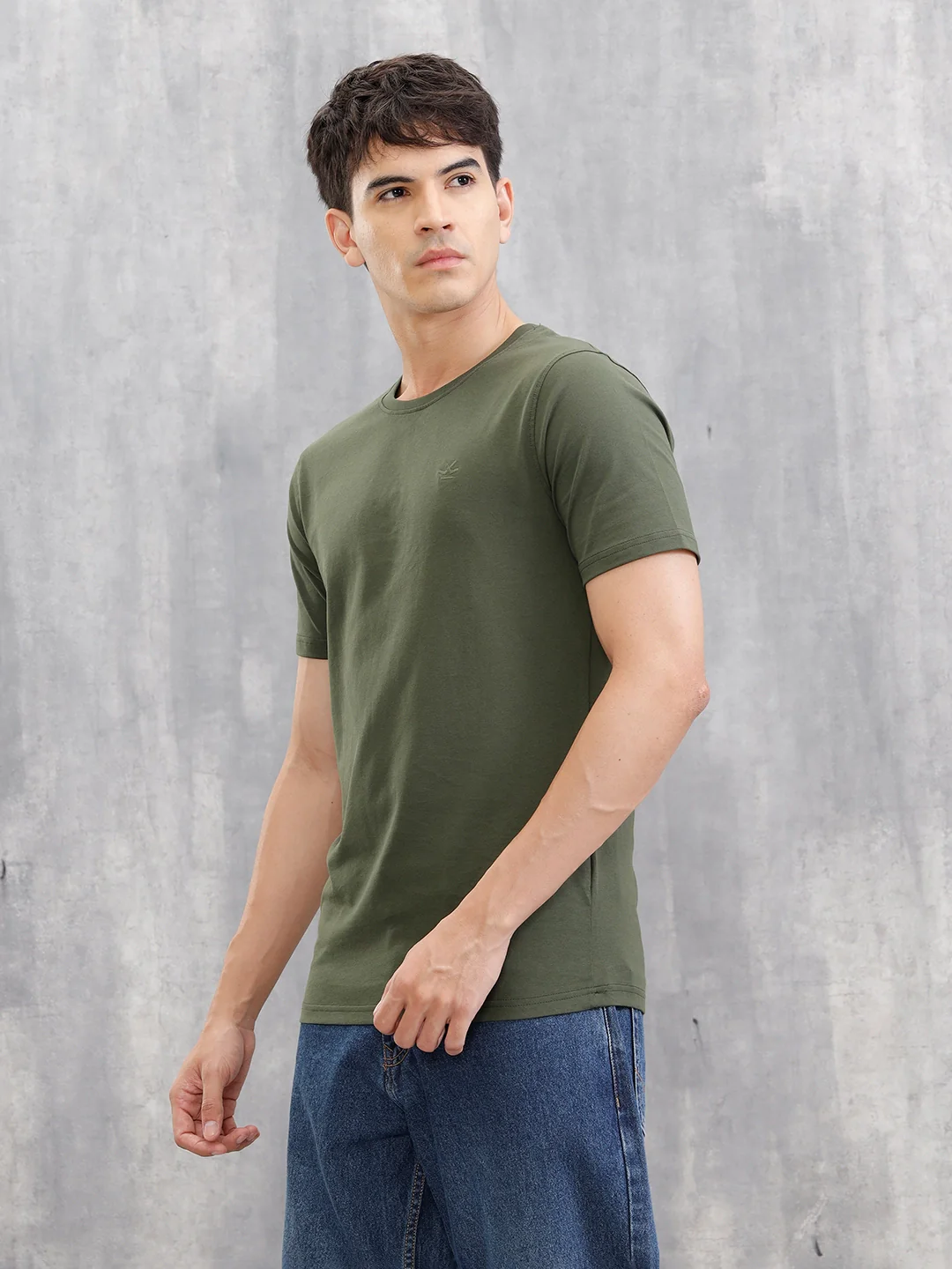 Solid Slim Fit T-Shirt | Olive - Image 5