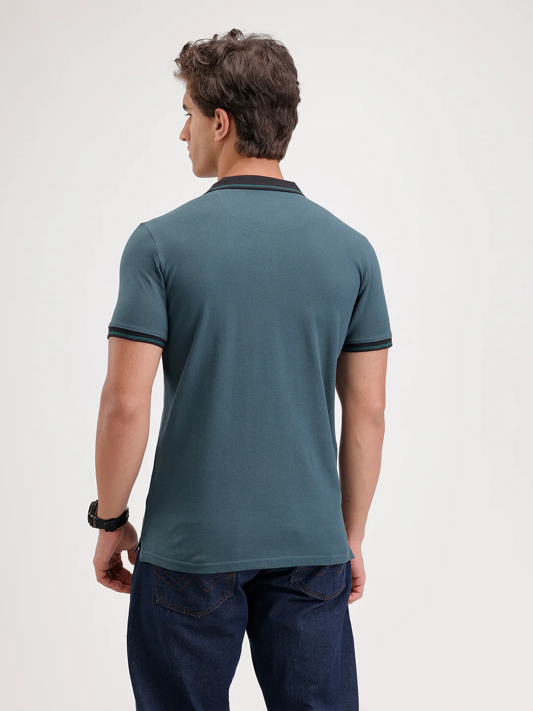 Solid Slim Fit Tipping Collar Polo T-Shirt  | Dark Green - Image 3