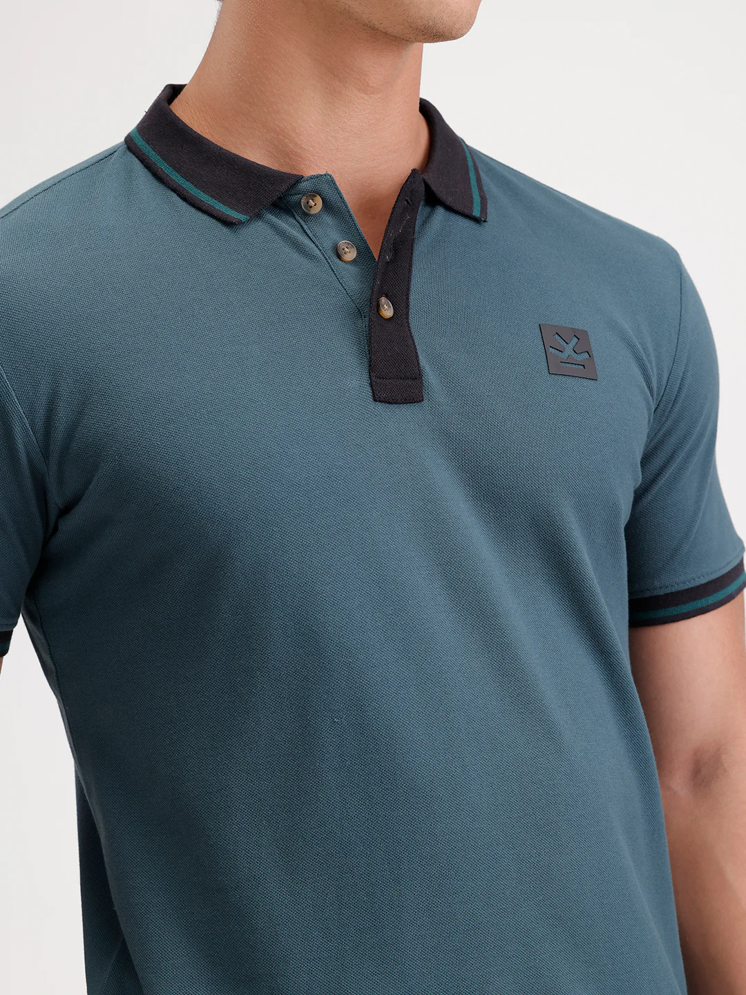 Solid Slim Fit Tipping Collar Polo T-Shirt  | Dark Green - Image 5