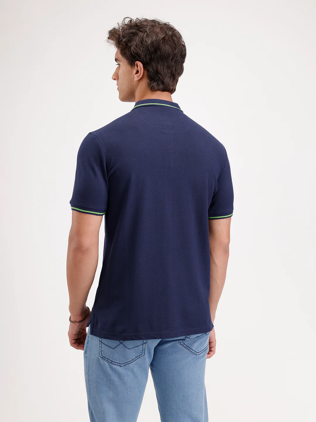 Solid Slim Fit Tipping Collar Polo T-Shirt  | Navy Blue - Image 3