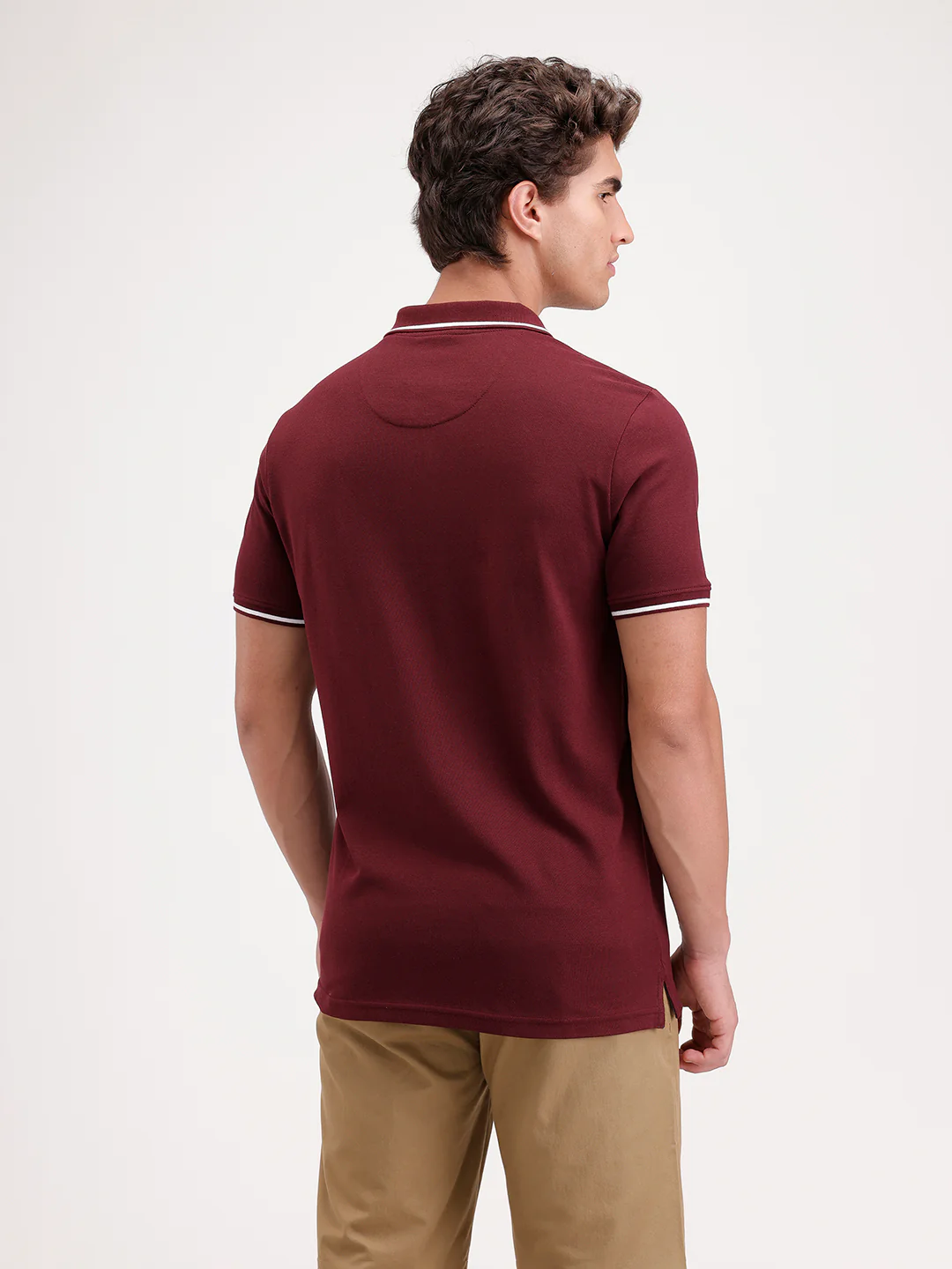 Solid Slim Fit Tipping collar Polo T-Shirt  | Wine - Image 3