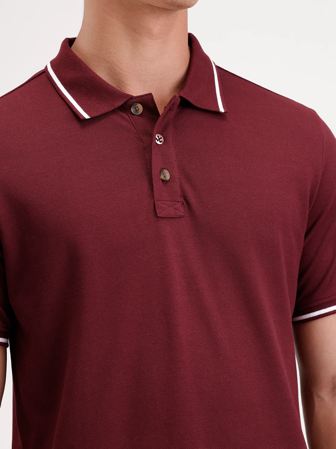 Solid Slim Fit Tipping collar Polo T-Shirt  | Wine - Image 5
