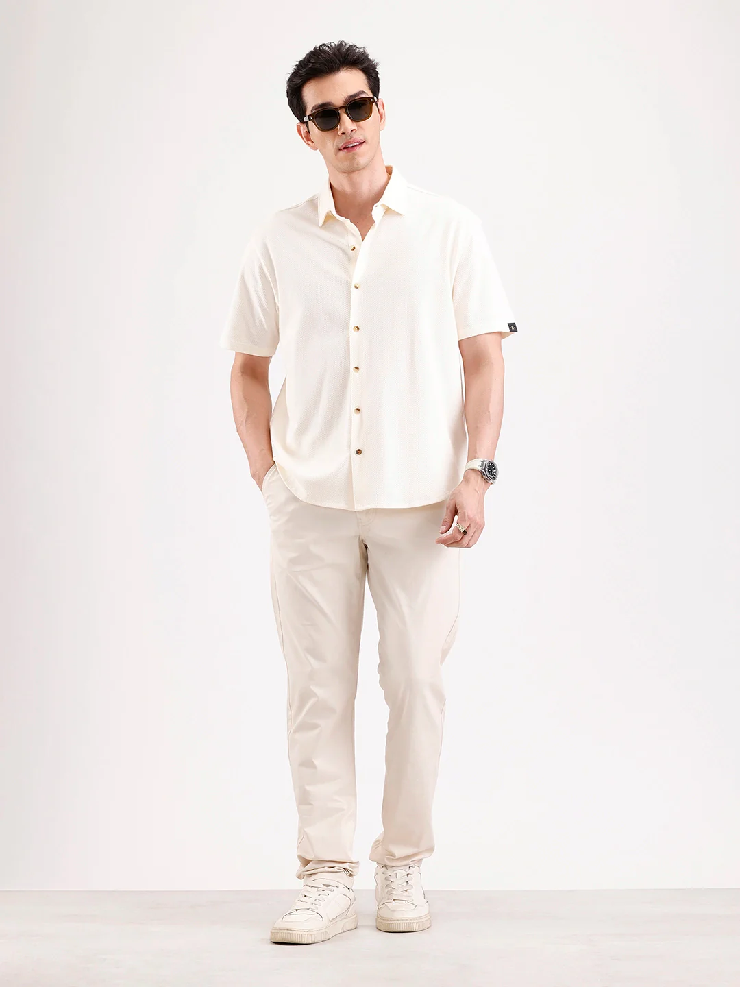Solid Slim Fit Trouser   |  Cream - Image 2